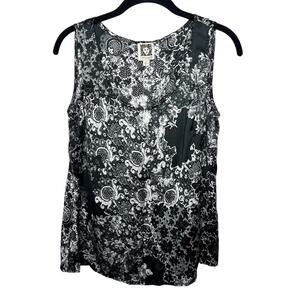 ANNE KLEIN / black white floral lace printed lightweight silky tank top / S